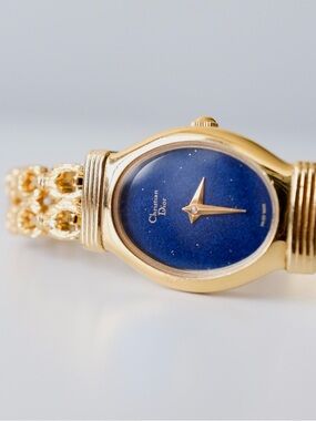 Vintage Dior Gold-Tone Bracelet Watch with Blue Dial